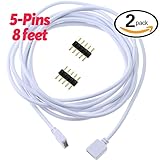 Glarks 2Pcs 8ft / 2.5M Long 5-Pins Extension Connect Cable Wire and With 4Pcs 5-Pins Plug Connectors for RGBW 5050 LED Strip Lights (2.5m / 2pcs)