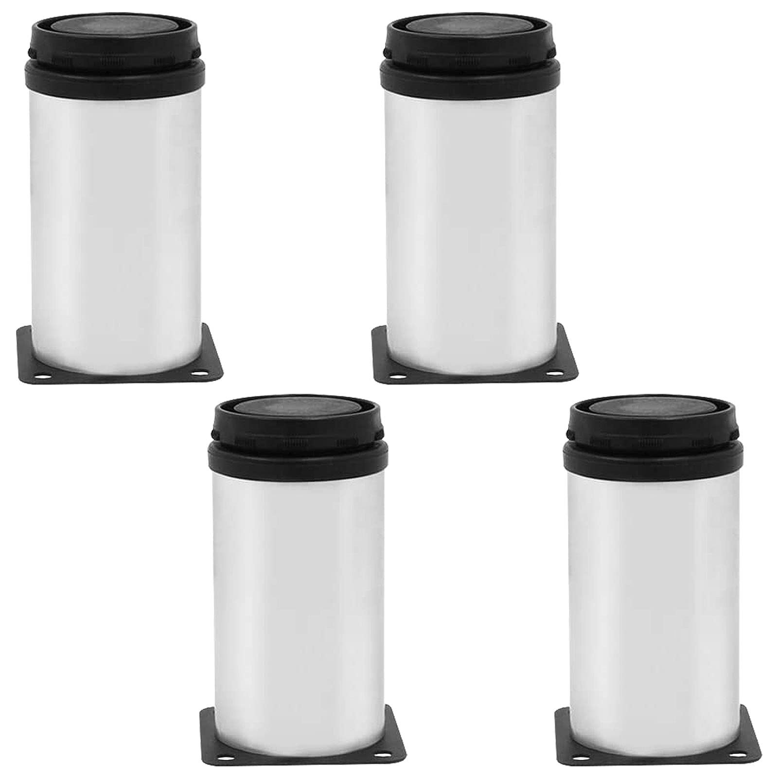 Cjueiom 4Pcs Stainless Steel Adjustable Square Round Furniture Legs, 100mm / 4 Inch Height Chrome Bed Legs Kitchen Cabinet Feet for Cupboards, Sofas, Coffee Tables, Worktops, Wardrobes, Silver & Black