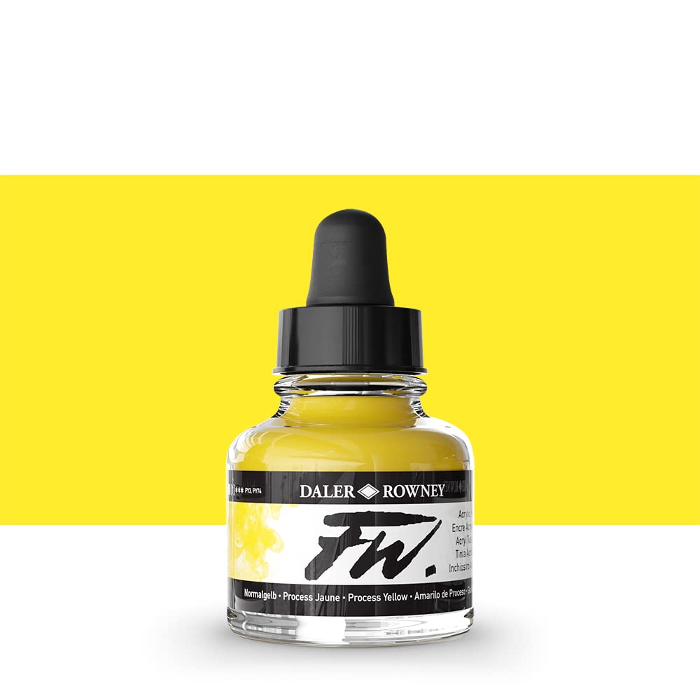 Daler-Rowney FW Acrylic Ink, Glass Bottle with Dropper, 1oz - 29.5 ml, Process Yellow