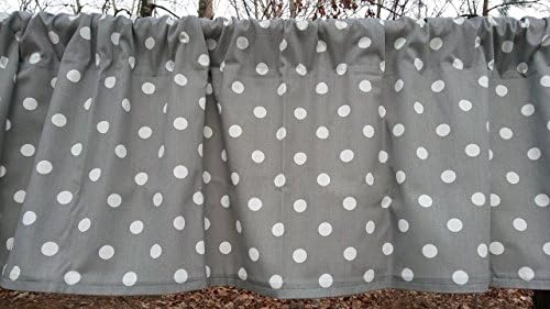 (1) Grey and White Polka Dot Valance (52'' x 15'') 100% Quality Medium Weight Cotton Twill Drapery Fabric by Premier Prints