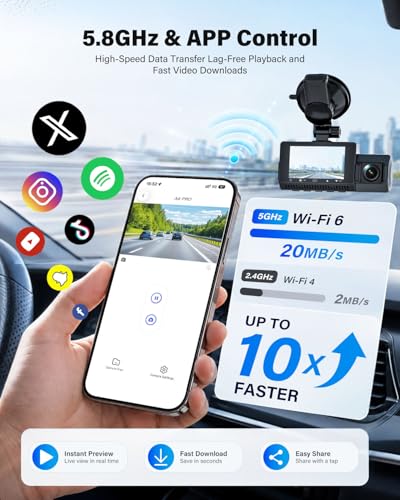 4K 3 Channel Dash Cam Front and Rear Inside Camera with STARVIS 2,4K+2.5K+2.5K Dashcam for Cars,Built-in 5G Wi-Fi & GPS,64GB Card,Loop Recording,HDR,Night Vision,Voice Guidance,24H Parking Mode