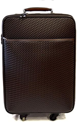 Leather trolley travel bag 4 wheels weekender overnight braided leather bag carryon cabin luggage airplane carryon airplane bag brown