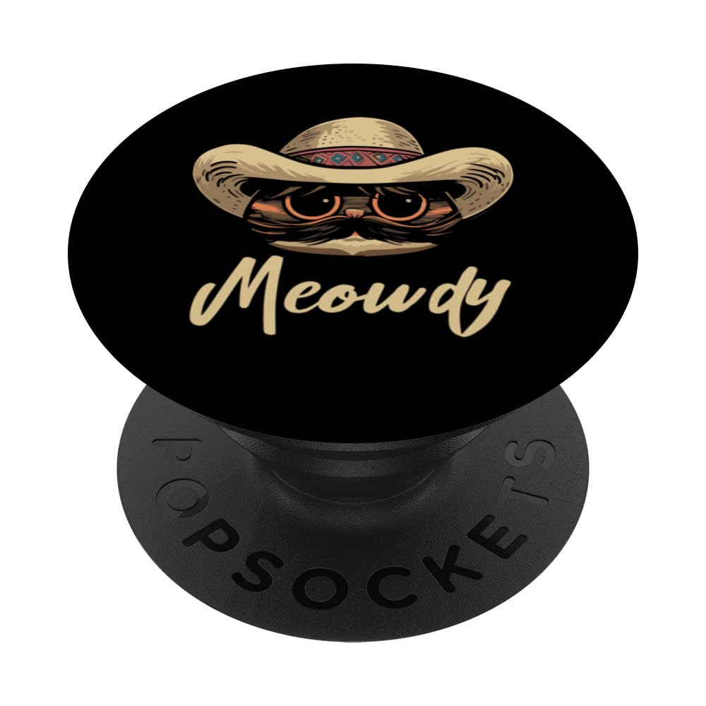 Meowdy Cat Cowboy Funny Tee PopSockets Swappable PopGrip