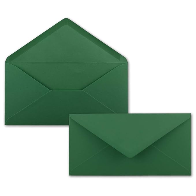 50 Brief-Umschläge Dunkel-Grün DIN Lang - 110 x 220 mm (11 x 22 cm) - Nassklebung ohne Fenster - Ideal für Einladungs-Karten 