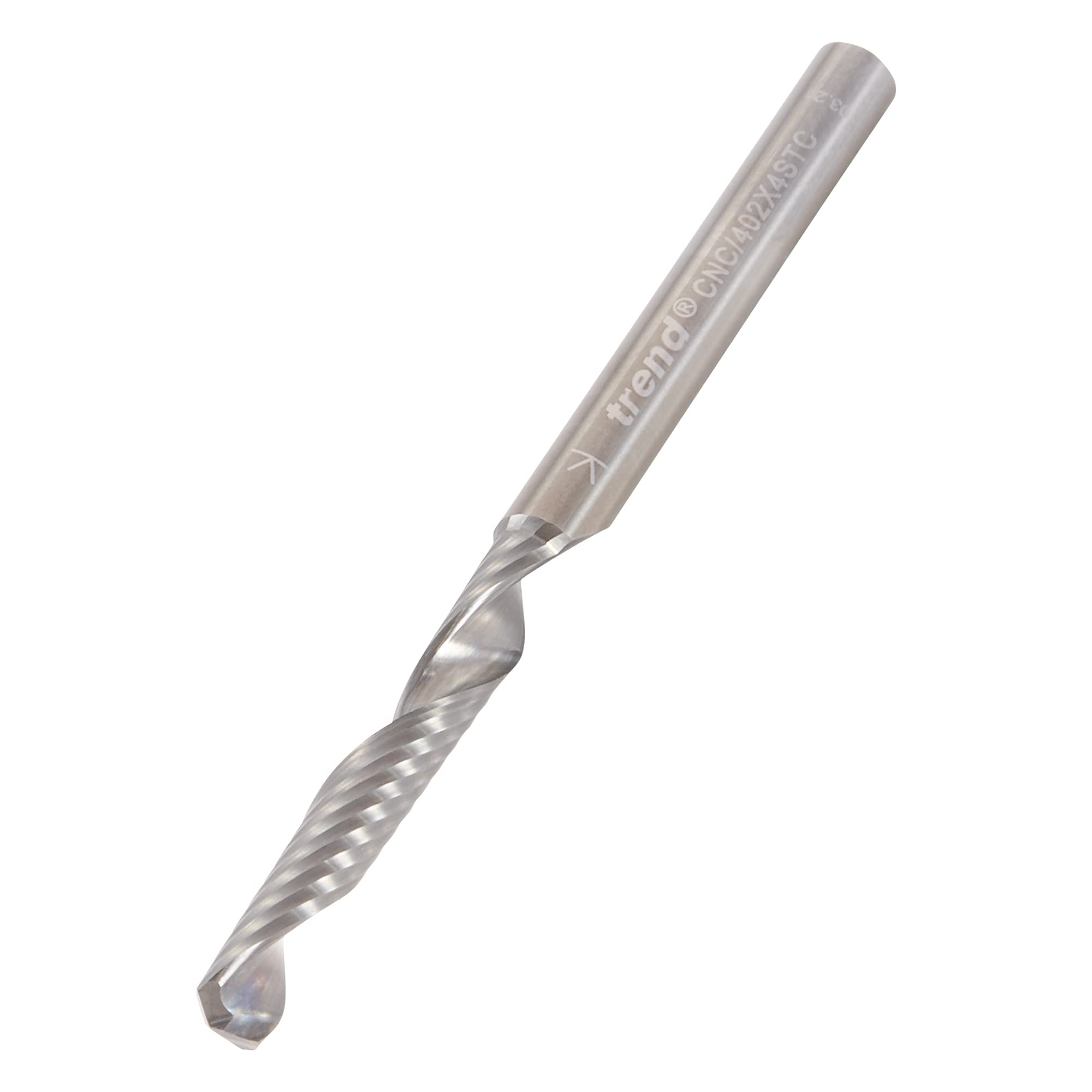 Trend CNC O Flute Spiral Up-Cut Router Cutter, 4mm Shank, 4mm Cut Diameter & 28mm Cut Length, Solid Tungsten Carbide, CNC/402X4STC