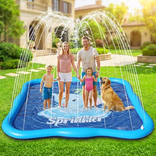 Luxfero Water Jet Mat for Children, 210 cm Reinforced Water Games for Dogs, Adjustable Water Spray Nozzle, Theme Play Mat, Inflatable Children's Water Game for Garden