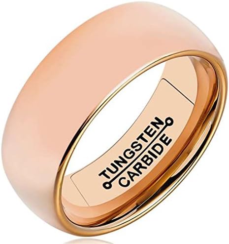 8mm Titanium Rose Gold Tungsten Ring for Men Women Wedding Band Comfort Fit 18K Plated Domed Polished (6)