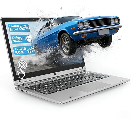 360° Folding Touch Laptop - 11.6 Inches, Laptop PC 6GB RAM 128GB SSD Celeron N4020, IPS Screen 1366 x 768, Laptop for Studies Work Leisure, Computer with Keyboard Film - Silver