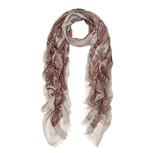 Premium Viscose Vintage Paisley Print Frayed End Scarf, Beige