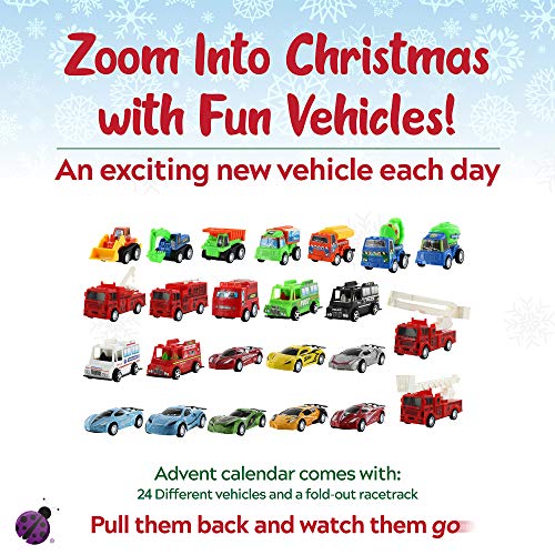 Purple Ladybug Novelty Car Stocking Stuffer Toy Cars 2019 Advent Calendar for Kids, with 24 Different Pull Back Vehicles Including Race Cars, Construction Vehicles! Perfect for Boys!
