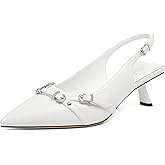 Mostrin Kitten Heels for Women Pointed Toe Pumps Patent Leather Low Heel Slingback Heels with Buckle Dress Shoes for Dating Party Working