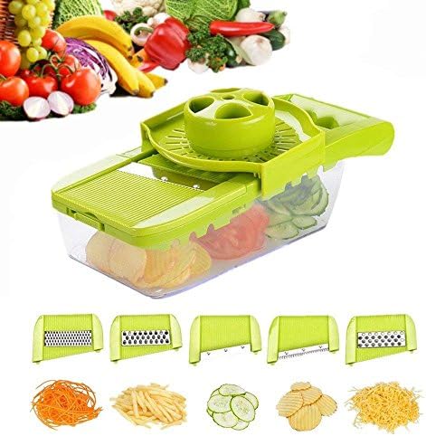 Vegetable Slicers Mandoline, muti-function Food Chopper Julienne Dicer & Fruit Cutter with 5 Interchangeable Sharp Blades for Carrots /Cucumber /Zucchinis /Potatoes Cutter/Onions /Radishes/Cheese