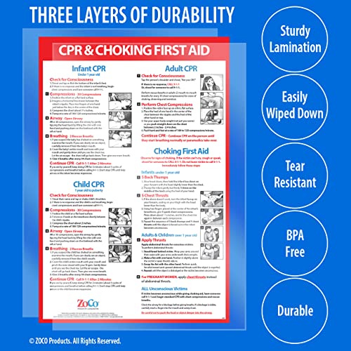 CPR and Choking Poster for Infant, Child, Adult - Laminated, 12 x 18 in ...