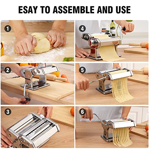 Pasta Maker,Tooluck 150 Pasta Roller Pasta Machine With 2 In 1 Dough Cutter And 7 Adjustable