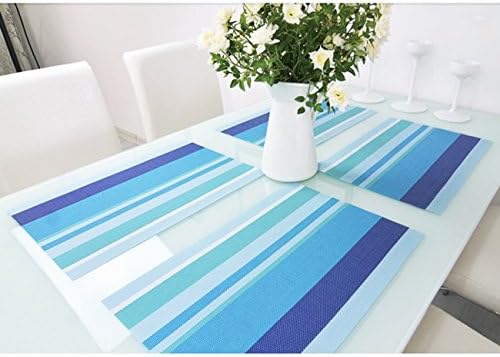Blaze Kitchen Placemat Multi Colored PVC Placemats,set of 4 (Stripe-blue)