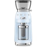 SMEG CGF03 Burr Coffee Grinder, Electric Conical Burr Grinder with 15 Grind Settings, 8 Presets, 240g Bean Hopper, Espresso, Moka &amp; Drip Coffee Grinder, 50&rsquo;s Retro Style (Pastel Blue)