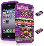 Bastex Hybrid Case for Apple Iphone 4, 4s, 4g - Purple Silicone / Aztec Tribal Hard