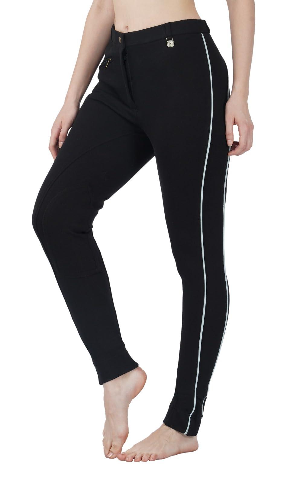 Avon Equine Horse Riding Ladies Soft Stretchy Jodhpurs/JODPHURS for Girls Riding Trouser Jods (24, Black with Baby Blue)