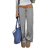 OLAMIOSO Women's Lounge Striped Wide Leg Pants, Low Rise Baggy Pajama Pants