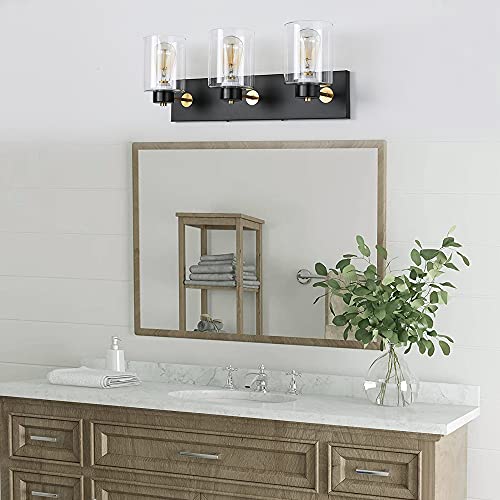 SINMILA Black Vintage Bathroom Vanity Light Fixtures with Modern Glass