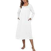 GCWBOTTO Nightgowns for Women Soft 100% Cotton House Dress Embroidery Long Sleeve Night Gowns Comfy Long Sleepwear