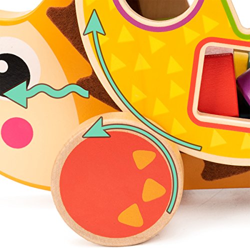 cossy Wooden Shape Sorter Pull Toy - Wooden Hedgehog Puzzle for Toddler Learning Walk-A-Long Push & Educational Toy for 1 Year Old