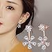 Fashion Lady Clear Crystal Leaf Feather Ear Jacket Earrings Back Ear Cuffs Stud Earring (rose gold plated)