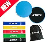 Thirty 48 Gliding Discs Core Sliders and 5 Exercise Resistance Bands | Strength, Stability, and Crossfit Training for Home, Gym, Travel | User Guide & Carry Bag