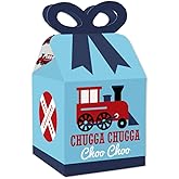 Big Dot of Happiness Railroad Party Crossing - Square Favor Gift Boxes - Steam Train Birthday Party or Baby Shower Bow Boxes - Set of 12