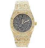 Bling-ed Out 40mm Octagonal Dial CZ Gold Watch with Tapered Band and Black Dial | Japan Movement | Simulated Lab Diamonds