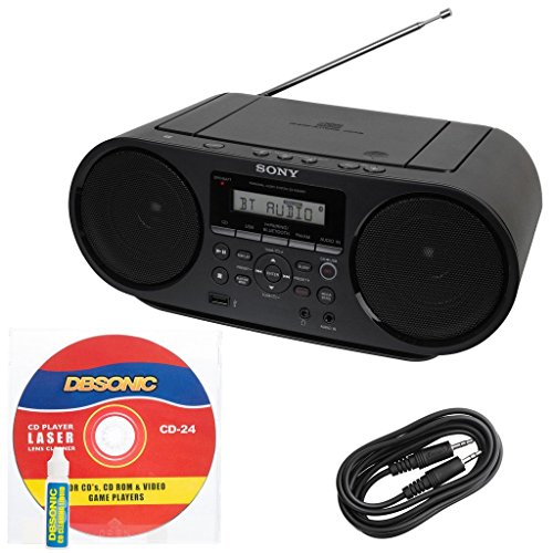 Sony Portable Mega Bass Stereo Boombox Sound System with NFC Wireless Bluetooth, USB Input, MP3 CD Player, AM/FM Radio, 30 Presets, Headphone & AUX Jack - Bonus DB Sonic AUX Cable & CD Head Cleaner