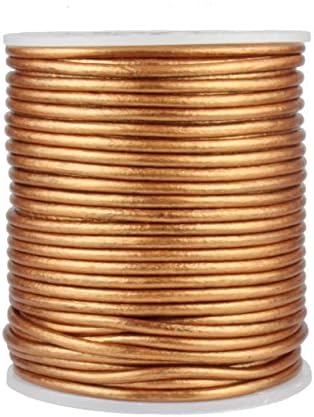 Premium Round Leather Cord, 25 Meter Spool, 2mm Metallic Copper