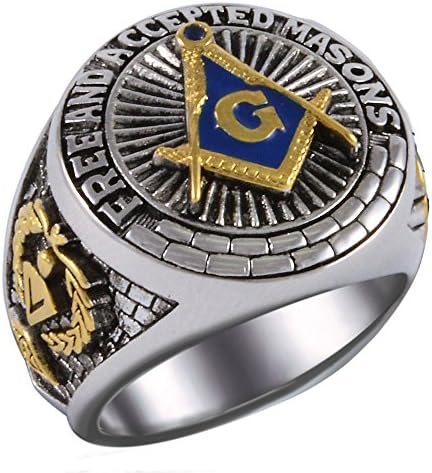 Square And Compass Masonic Blue Stone Free and Accepted Masons Ring White Version 18k Gold Pld BR-17