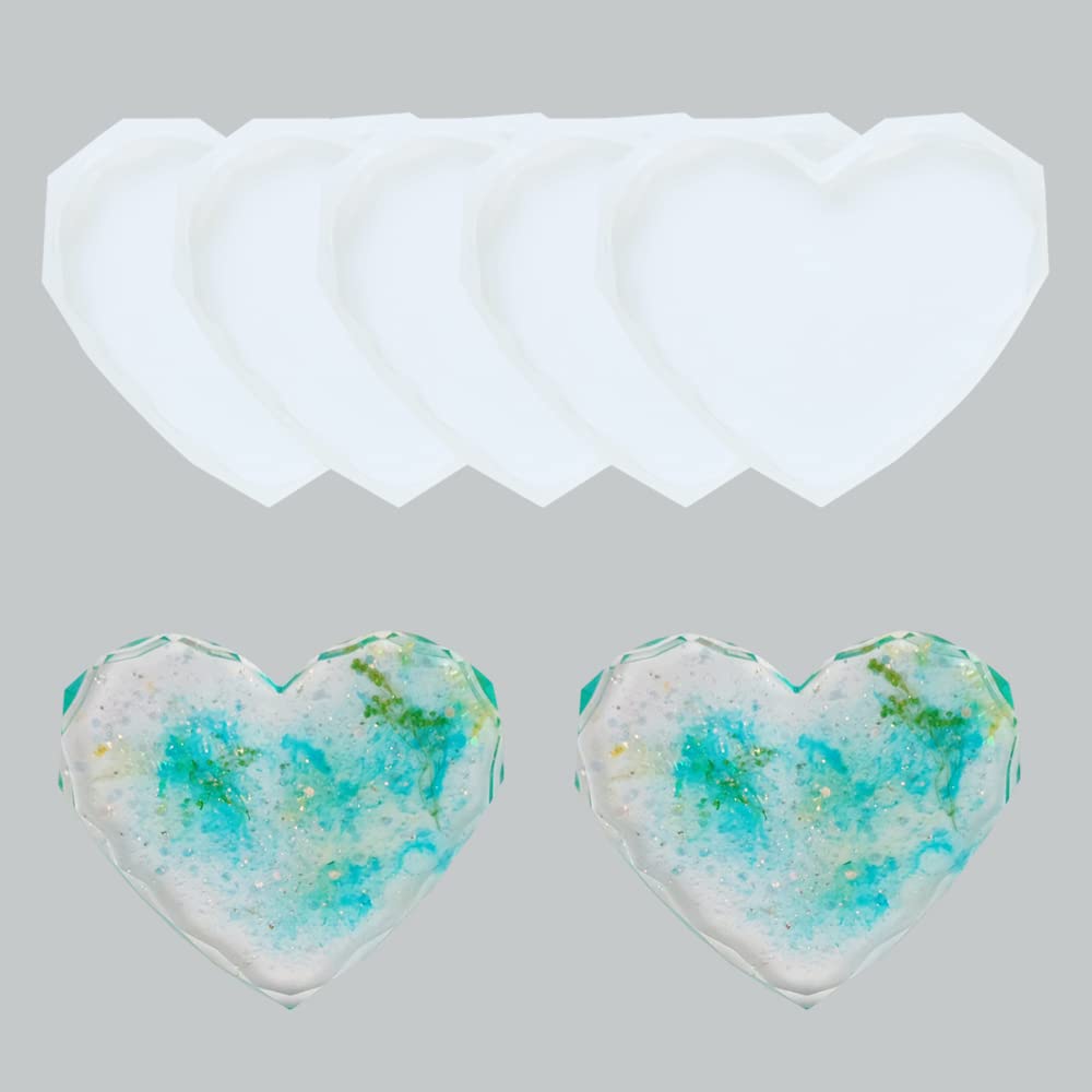 5Pcs Silicone Coaster Moulds for Resin Cup Mats Mould Epoxy Casting Moulds Diamond Edge Heart Coaster Molds for Epoxy Resin