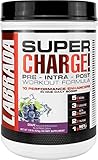 LABRADA NUTRITION Super Charge Pre Workout, Nitric Oxide Boosting Performance Enhancer with BCAAs, Creatine Monohydrate and 8 More Clinically Dosed Ingredients, Grape, 625 Gram