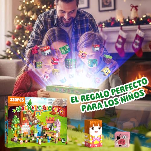 Bloques Magneticos Construccion Niños 330 Piezas 2CM 3+ Magneticas, Juego Magnetic Blocks Tiles Construcción, Juguetes Montessori para Niños 4 5 6 7 8 9 10 11 12 Regalos de Cumpleaños para Niñas