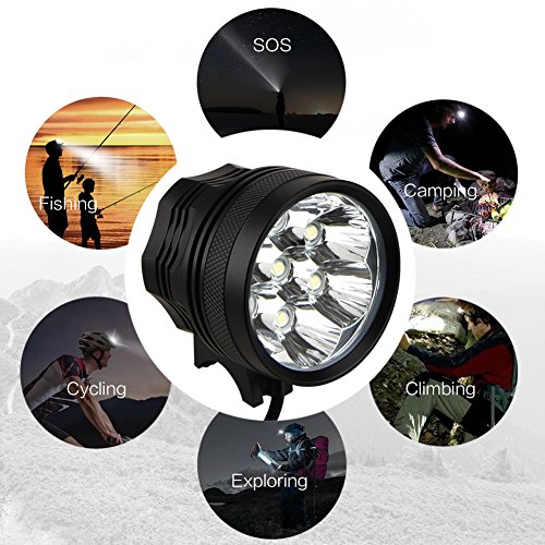 Weihao Bicycle Headlight, 10500 Lumens 7 LED Bike Light, Waterproof Mountain Bike Front Light Headlamp with 96000mAh Rechargeable Battery Pack, AC Charger