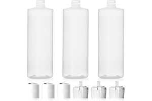 Bar5F Plastic Bottles, 16 oz, 3-Pack with 6 Caps, BPA-Free HDPE, Empty Squeeze Dispensing Multipurpose Containers