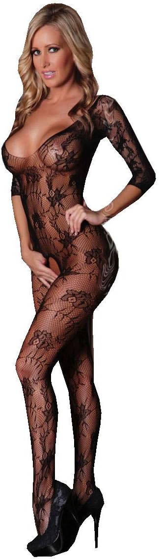Provocative PR4160 Small/Large Long Sleeves Open Crotch Bodystocking Low Cut Front and Back