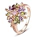 BAMOER 18K Rose Gold Plated Multicolor Cubic Zirconia Flower Earrings Necklace Ring Set for Women Girls CZ Jewelry Sets Size 7 Ring