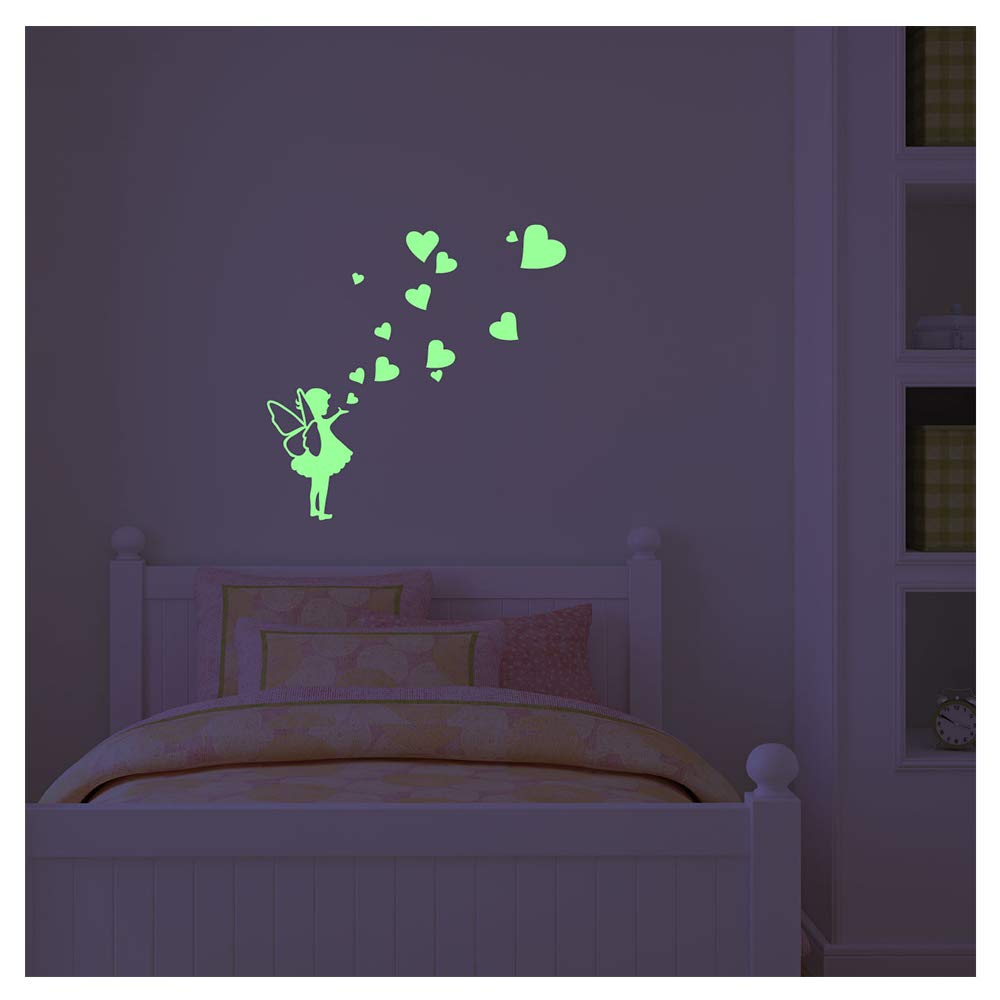 Glow in The Dark Wall Sticker - Fairy with Floating Hearts - 25 x 20cm