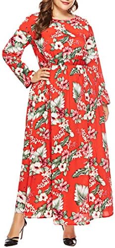 Eternatastic Women's Maxi Dress Floral Printed Long Sleeve Plus Size Dress