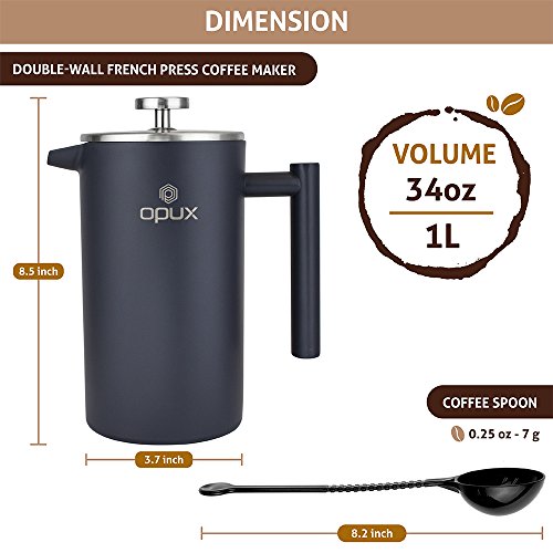 OPUX Premium Stainless Steel French Press, Double Wall Coffee Maker