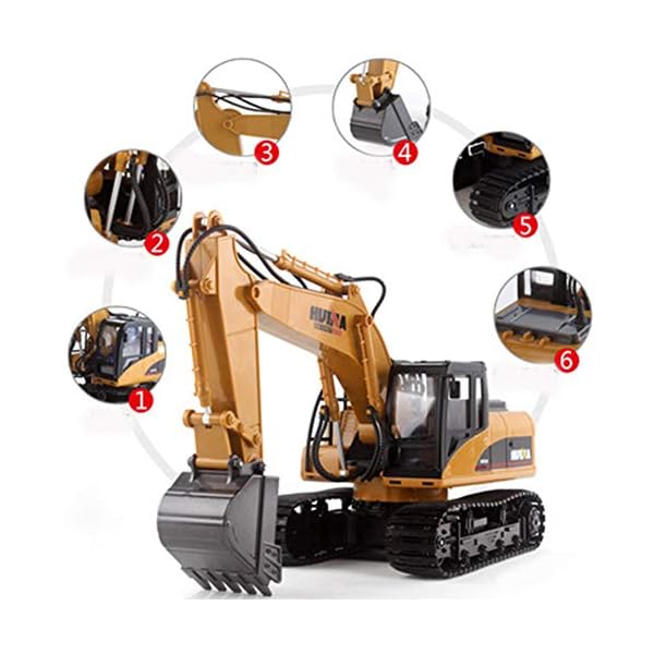 YANGSANJIN Bagger Spielzeug 15-Kanal-Fernbedienung 2,4 GHz und Eimer RC Bagger Baufahrzeuge mit Lichtern und Ton – Bild 3