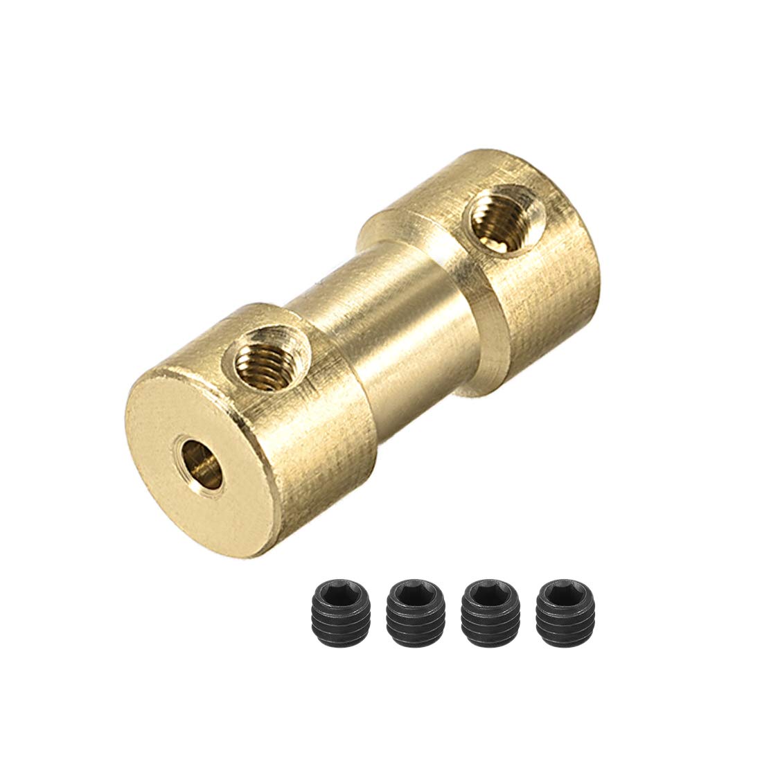 sourcing map 2.3mm to 2.3mm Bore Rigid Coupling, 20mm Length 9mm Diameter, Copper Shaft Coupler Connector, Brass Tone