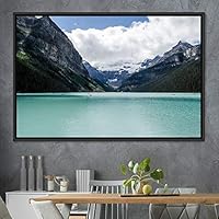 Framed Canvas Wall Art Calming Waters Aerial Cool Lake Landscape Multicolor Photography Realism Relax/Calm - 16x24 inches