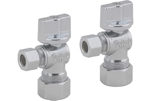 1/4 Turn Stop Valve 1/2-in Nominal Comp (5/8" OD Comp) x 3/8-in OD Comp Angle Shut Off Valve , Lead Free Brass Chrome Plated 