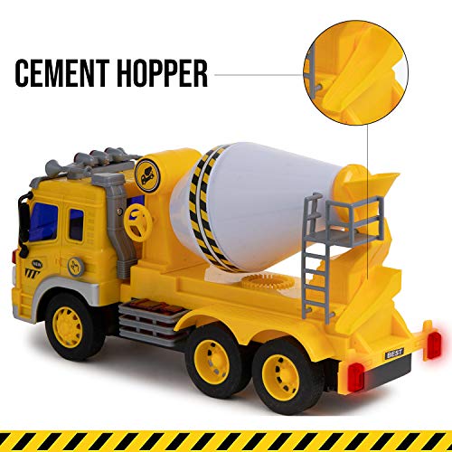 Cement Mixer Truck Toy with Light & Sound Effects - Friction Powered Wheels & Rotating Concrete Mixer - Heavy Duty Plastic Vehicle Toy for Kids & Children by Toy To Enjoy - Thumbnail 2
