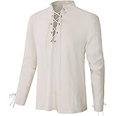 CARUHIF Men's Renaissance Shirt Pirate Medieval Viking top Linen Long Sleeved Halloween Costume