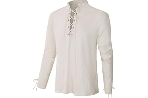 CARUHIF Men's Renaissance Shirt Pirate Medieval Viking top Linen Long Sleeved Halloween Costume